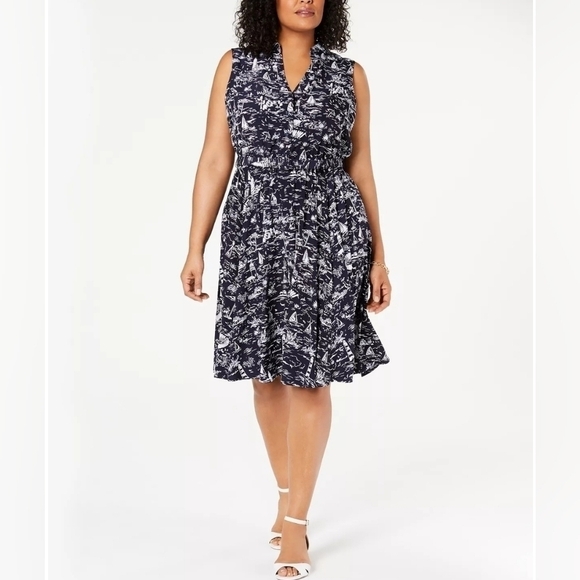 CHARTER‎ CLUB SIZE 10 PETITE NAVY BLUE SCENIC BEACH VACATION SUMMER DRESS - Picture 2 of 16